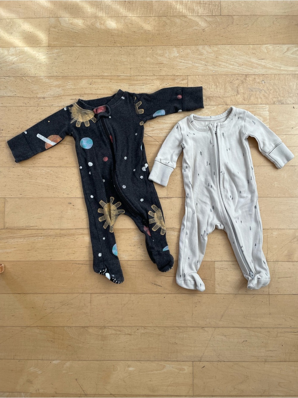 Colored Organics Black Space Print & Cream Footie Set